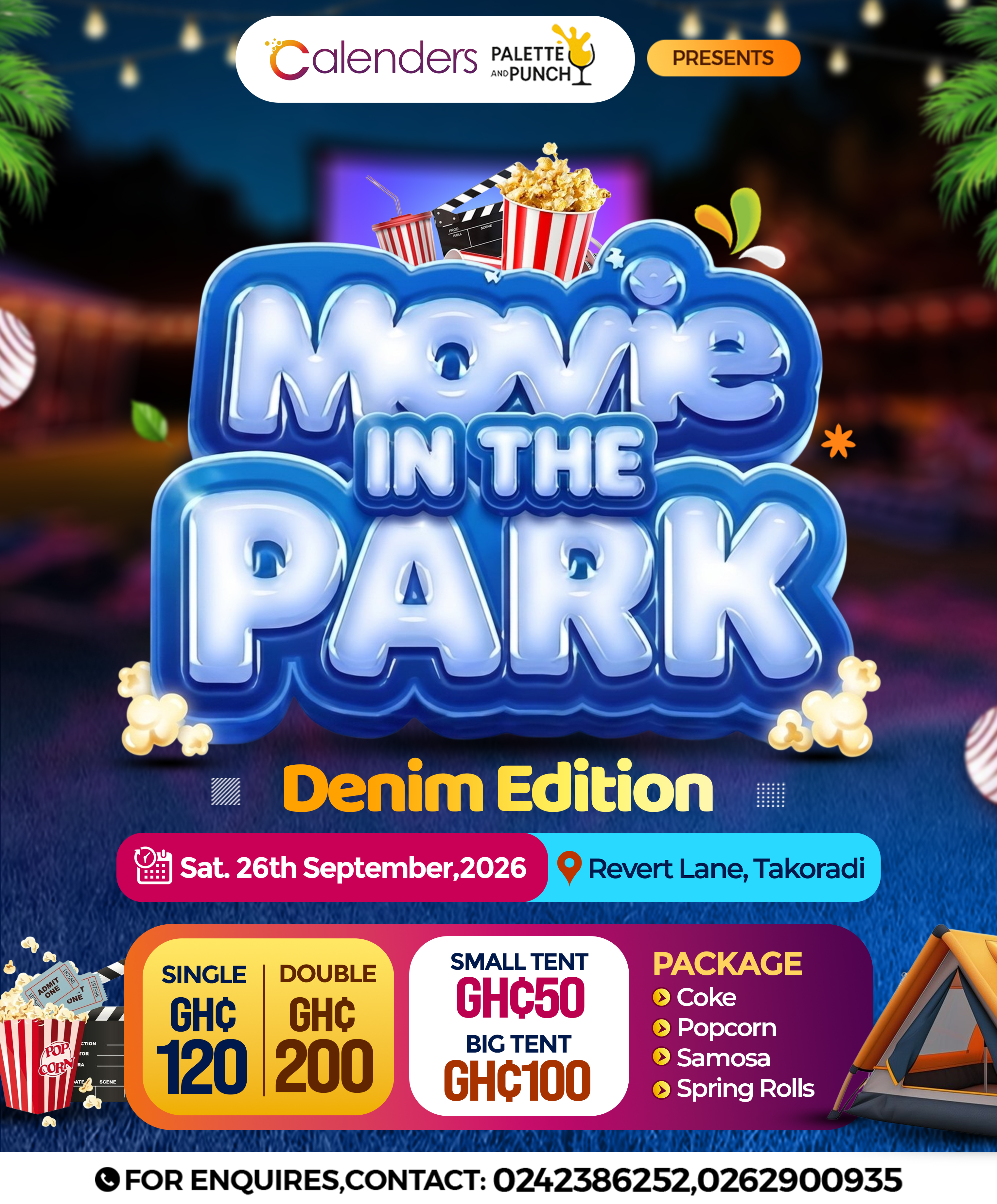 Calenders Events Movie in the Park promo flyer in Takoradi